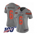 Women's Cleveland Browns #6 Baker Mayfield Limited Gray 100th Season Inverted Legend Football Jersey