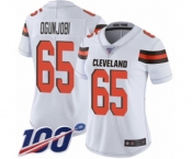 Women's Cleveland Browns #65 Larry Ogunjobi White Vapor Untouchable Limited Player 100th Season Football Jersey