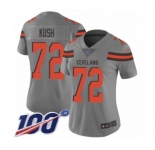 Women's Cleveland Browns #72 Eric Kush Limited Gray Inverted Legend 100th Season Football Jersey