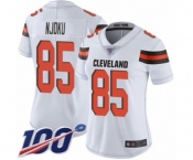 Women's Cleveland Browns #85 David Njoku White Vapor Untouchable Limited Player 100th Season Football Jersey