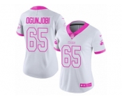 Women's Nike Cleveland Browns #65 Larry Ogunjobi Limited White Pink Rush Fashion NFL Jersey