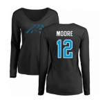 NFL Women's Nike Carolina Panthers #12 DJ Moore Black Name & Number Logo Slim Fit Long Sleeve T-Shirt