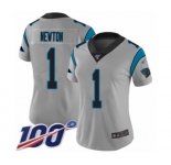 Women's Carolina Panthers #1 Cam Newton Silver Inverted Legend Limited 100th Season Football Jersey