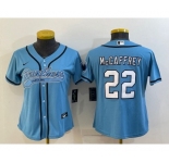 Women's Carolina Panthers #22 Christian McCaffrey Blue With Patch Cool Base Stitched Baseball Jersey