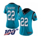 Women's Carolina Panthers #22 Christian McCaffrey Limited Blue Rush Vapor Untouchable 100th Season Football Jersey