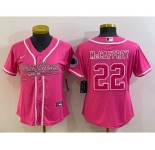 Women's Carolina Panthers #22 Christian McCaffrey Pink With Patch Cool Base Stitched Baseball Jersey