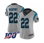 Women's Carolina Panthers #22 Christian McCaffrey Silver Inverted Legend Limited 100th Season Football Jersey