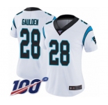 Women's Carolina Panthers #28 Rashaan Gaulden White Vapor Untouchable Limited Player 100th Season Football Jersey