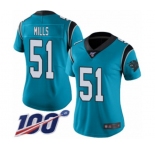 Women's Carolina Panthers #51 Sam Mills Limited Blue Rush Vapor Untouchable 100th Season Football Jersey