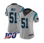 Women's Carolina Panthers #51 Sam Mills Silver Inverted Legend Limited 100th Season Football Jersey