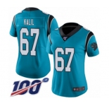 Women's Carolina Panthers #67 Ryan Kalil Limited Blue Rush Vapor Untouchable 100th Season Football Jersey