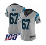 Women's Carolina Panthers #67 Ryan Kalil Silver Inverted Legend Limited 100th Season Football Jersey