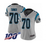 Women's Carolina Panthers #70 Trai Turner Silver Inverted Legend Limited 100th Season Football Jersey