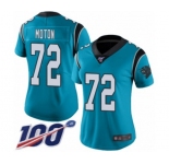 Women's Carolina Panthers #72 Taylor Moton Limited Blue Rush Vapor Untouchable 100th Season Football Jersey