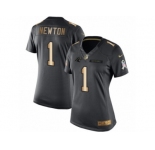 Women's Nike Carolina Panthers #1 Cam Newton Limited Black Gold Salute to Service NFL Jersey