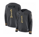 Women's Nike Carolina Panthers #1 Cam Newton Limited Black Salute to Service Therma Long Sleeve NFL Jersey