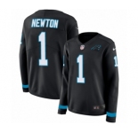 Women's Nike Carolina Panthers #1 Cam Newton Limited Black Therma Long Sleeve NFL Jersey