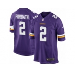 Men Nike Minnesota Vikings #2 Kai Forbath Game Purple Team Color NFL Jersey