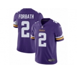 Men Nike Minnesota Vikings #2 Kai Forbath Purple Team Color Vapor Untouchable Limited Player NFL Jersey