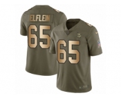 Men Nike Minnesota Vikings #65 Pat Elflein Limited Olive Gold 2017 Salute to Service NFL Jersey