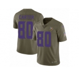 Men Nike Minnesota Vikings #80 Cris Carter Limited Olive 2017 Salute to Service NFL Jersey