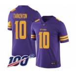Men's Minnesota Vikings #10 Fran Tarkenton Limited Purple Rush Vapor Untouchable 100th Season Football Jersey