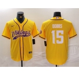 Men's Minnesota Vikings #15 Joshua Dobbs Yellow Cool Base Stitched Baseball Jersey