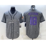 Men's Minnesota Vikings #18 Justin Jefferson Grey Gridiron With Patch Cool Base Stitched Baseball Jersey