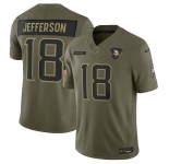 Men's Minnesota Vikings #18 Justin Jefferson Olive 2025 Salute to Service Limited Football Stitched Jersey
