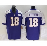 Men's Minnesota Vikings #18 Justin Jefferson Purple 2023 FUSE Bud Grant Patch Limited Stitched Jersey