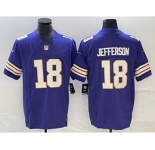 Men's Minnesota Vikings #18 Justin Jefferson Purple 2023 FUSE Vapor Limited Throwback Stitched Jersey