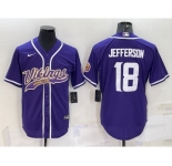 Men's Minnesota Vikings #18 Justin Jefferson Purple With Patch Cool Base Stitched Baseball Jersey