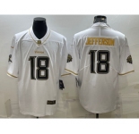 Men's Minnesota Vikings #18 Justin Jefferson White Golden Edition Limited Stitched Jersey