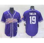 Men's Minnesota Vikings #19 Adam Thielen Purple With Patch Cool Base Stitched Baseball Jersey