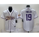 Men's Minnesota Vikings #19 Adam Thielen White With Patch Cool Base Stitched Baseball Jersey