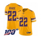 Men's Minnesota Vikings #22 Paul Krause Limited Gold Inverted Legend 100th Season Football Jersey