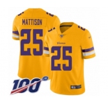 Men's Minnesota Vikings #25 Alexander Mattison Limited Gold Inverted Legend 100th Season Football Jersey