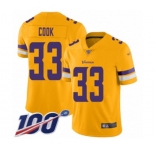 Men's Minnesota Vikings #33 Dalvin Cook Limited Gold Inverted Legend 100th Season Football Jersey