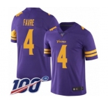Men's Minnesota Vikings #4 Brett Favre Limited Purple Rush Vapor Untouchable 100th Season Football Jersey