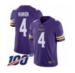 Men's Minnesota Vikings #4 Sean Mannion Purple Team Color Vapor Untouchable Limited Player 100th Season Football Jersey