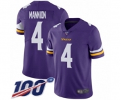 Men's Minnesota Vikings #4 Sean Mannion Purple Team Color Vapor Untouchable Limited Player 100th Season Football Jersey
