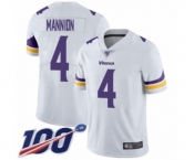 Men's Minnesota Vikings #4 Sean Mannion White Vapor Untouchable Limited Player 100th Season Football Jersey