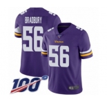 Men's Minnesota Vikings #56 Garrett Bradbury Purple Team Color Vapor Untouchable Limited Player 100th Season Football Jersey