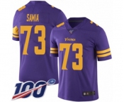 Men's Minnesota Vikings #73 Dru Samia Limited Purple Rush Vapor Untouchable 100th Season Football Jersey