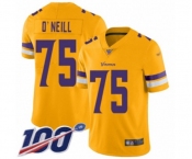 Men's Minnesota Vikings #75 Brian O'Neill Limited Gold Inverted Legend 100th Season Football Jersey