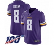 Men's Minnesota Vikings #8 Kirk Cousins Purple Team Color Vapor Untouchable Limited Player 100th Season Football Jersey