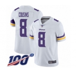 Men's Minnesota Vikings #8 Kirk Cousins White Vapor Untouchable Limited Player 100th Season Football Jersey
