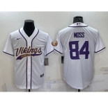 Men's Minnesota Vikings #84 Randy Moss White With Patch Cool Base Stitched Baseball Jersey