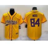 Men's Minnesota Vikings #84 Randy Moss Yellow With Patch Cool Base Stitched Baseball Jersey