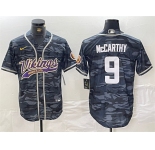 Men's Minnesota Vikings #9 J.J. McCarthy Gray Camo Cool Base Stitched Baseball Jersey